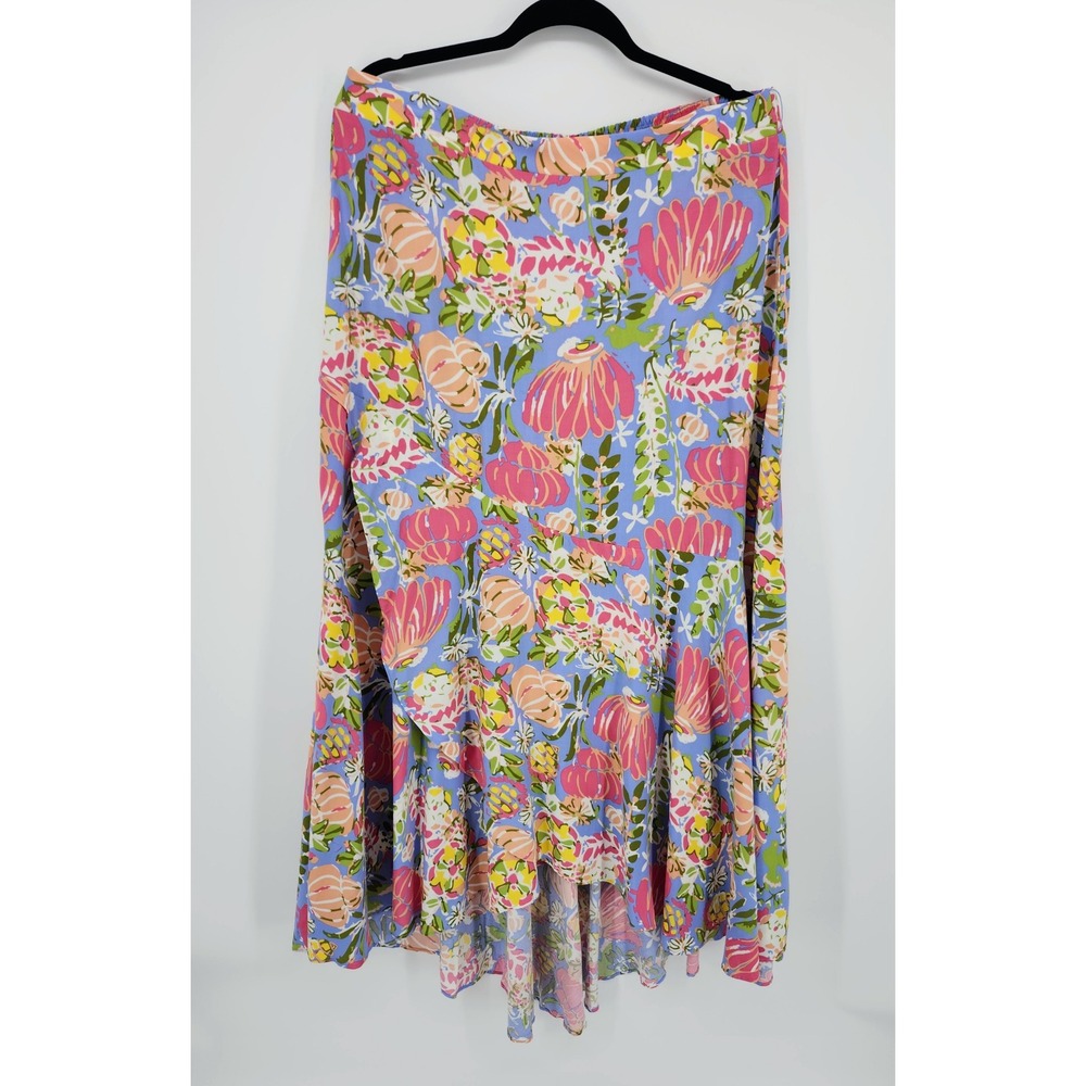Matilda Jane Floral High Low Maxi Skirt XL Blue Pink Rayon Elastic Waist